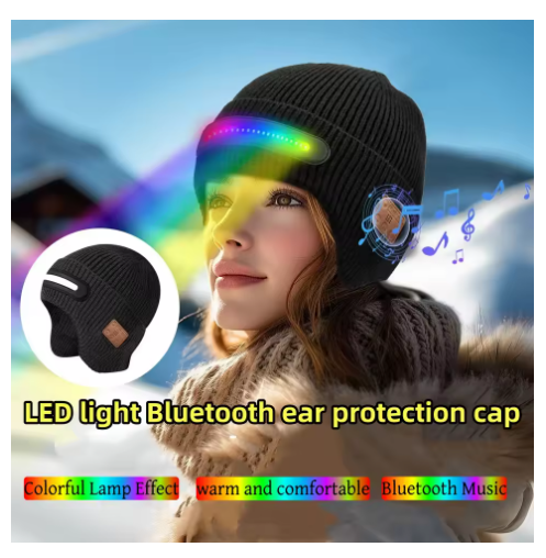 3-in-1 Smart Headlamp Bluetooth Headset Knitted Thermal Beanie Detachable washable music headlamp beanie Integrated Bluetooth 5.3 and LED lighting One hat solves warmth, music and illumination