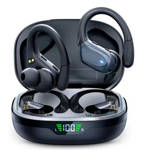 Noise Reduction Earhooks Bluetooth 5.3 Earphones True Wireless Headphones with Mic Button Control Waterproof 75Hrs Battery Life Headset