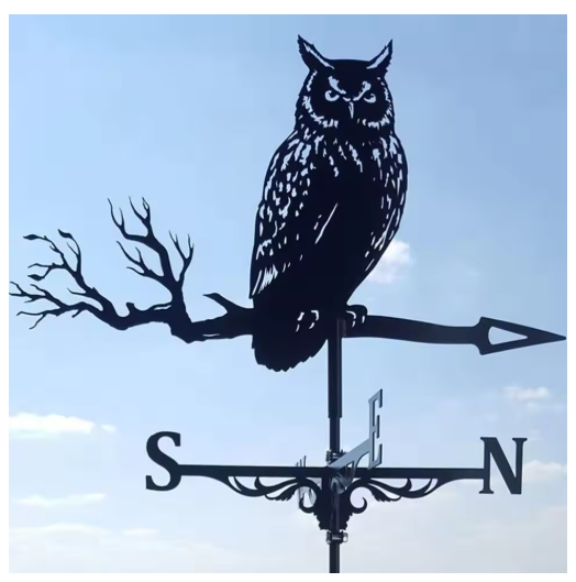 Creativity Owl Weather Vane Metal Roof Yard Garden Decorations Wind Vane Black