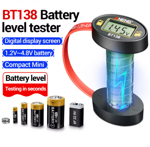 Professional Battery Capacity Tester Rapidly tests multiple battery types: 1.5V/3V/3.7V/9V One-touch Battery Level Check