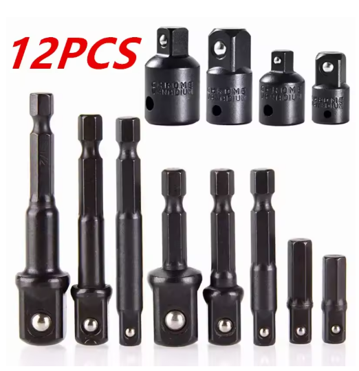12pcs Impact Socket Adapter Set 25mm-73mm 1/4 Hex Shank Extension For Cordless Drill Quick Change Nut Driver Conversions