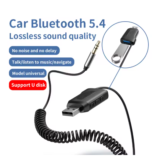 In-Car Wireless Bluetooth Adapter: Dual-Device Smart Switching / USB Drive Support / Hands-Free Calling / Navigation Announcements – Driving Made Easier