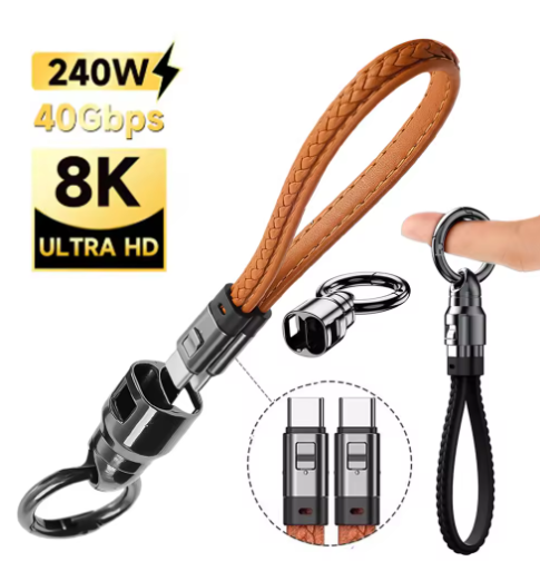 240W Fast Charging Lanyard Data Cable, Dual Type-C PD3.0 Keychain Short Cable, Universal Compatibility for Phones, Tablets, Laptops