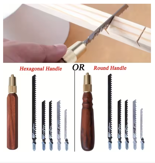 5Pcs Solid Wood Handle Hand Saw Set - Interchangeable Blades, Dual Coarse/Fine Tooth Modes, Compact Handheld Saw Kit for Home & Garden Use