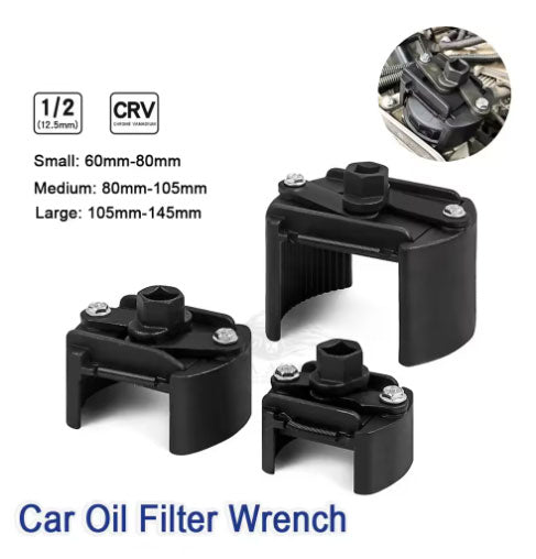 U-shaped Oil Filter Wrench Two-jaw Adjustable Filter Wrench Automotive Oil Filter Removal Tool 3 size Suitable for 60–145mm Forged Chromium-Vanadium Steel With Effort-Saving Spring