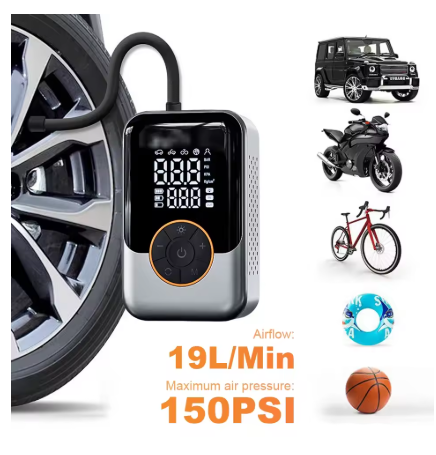 Mini Air Pump Car Wireless Air Pump Automatic Inflation and Stop Intelligent Screen Display Emergency Lighting