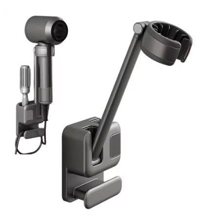 No-Drill Hair Dryer Holder, 2-in-1 Storage & Hands-Free Drying, Lazy Hair Styling Assistant, One-Touch Hands-Free Operation, Fits Most Hair Dryers with Cord Wrap Design