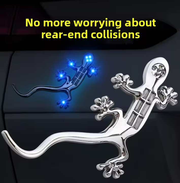 Solar-Powered Gecko Warning Lights for Cars and Motorcycles | Smart Motion-Activated LED Flashing Anti-Rear-End Lights | Gecko-Shaped Decorative Accents | Waterproof, UV-Resistant and Easy to Install