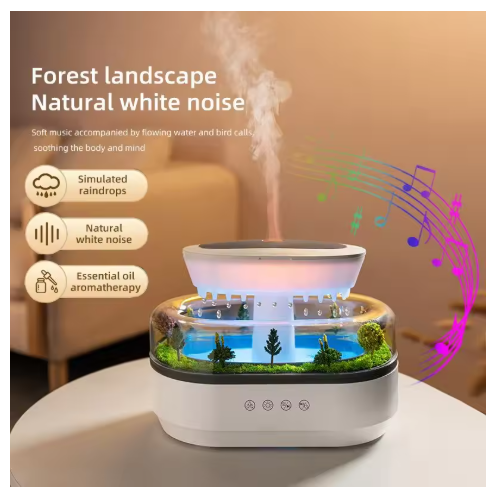 Simulated Raindrop Aromatherapy Diffuser Forest Green Drip Micro Landscape Essential Oil Humidifier Natural White Noise Music