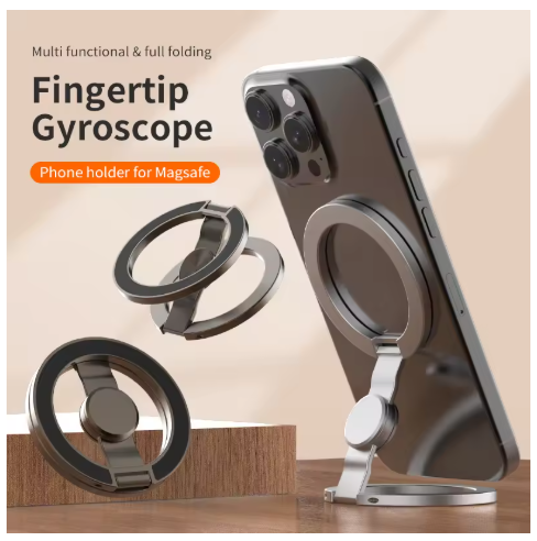 Desktop/Car Stress-Relieving Fingertip Spinner Phone Holder Foldable with Extra-Strong Magnetism｜Compatible with Magsafe Rotating Holder for Landscape/Portrait Orientation