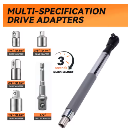 435mm Extended Ratchet Wrench Set 50Nm Electric/100Nm Manual Torque Specialised for hard-to-reach bolts 1/2-inch Electric/Manual Dual-Mode Rapid Forward/Reverse Operation