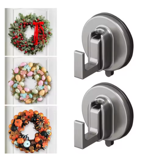 2Pcs Aerospace Aluminium Vacuum Suction Cup Hooks｜No Drilling Required｜Heavy-Duty Load Capacity｜Suitable for Smooth Surfaces (Glass/Tiles/Metal/Wood Panelling)｜Bathroom & Kitchen Door Storage Hooks｜Reusable