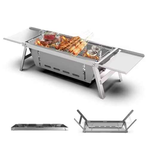 Portable Stainless Steel Folding Barbecue Grill ｜Instantly Unfolds in 5 Seconds｜No Assembly Required Folding Outdoor Barbecue Rack｜ One-Second Folding Charcoal Grill for Home and Camping