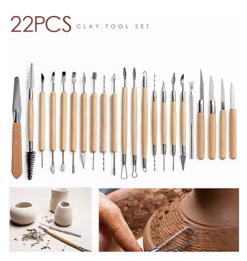 22Pcs/set Pottery Tools Clay Sculpting Carving Tool Set Essential Wooden Ceramics Clay Tools for Potters Carving Modeling Clay
