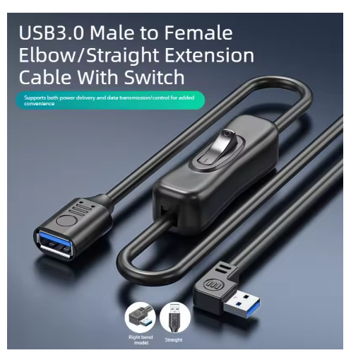 USB 3.0 Extension Cable with Switch One-Touch Power Control High-Speed Data Transfer and Charging Cable