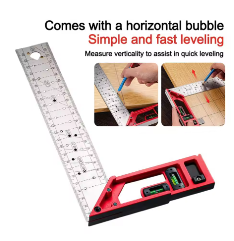 Quick-Positioning Multi-Function Right-Angle Woodworking Square | High-Precision Stainless Steel| Built-in Spirit Level | Multi-Angle Presets | Anti-Drop Handle | Laser-Etched Graduations | Woodworking, Renovation, DIY | Available in 250mm/300mm/400mm