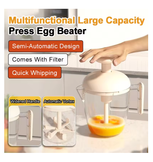 Multi-Functional Egg Whisk and Strainer｜Pressure-Activated Creative Egg Beater Cup｜Beak-Shaped Leak-Proof Design｜Integrated Strainer｜Rapid Whisking｜Kitchen Baking Tool