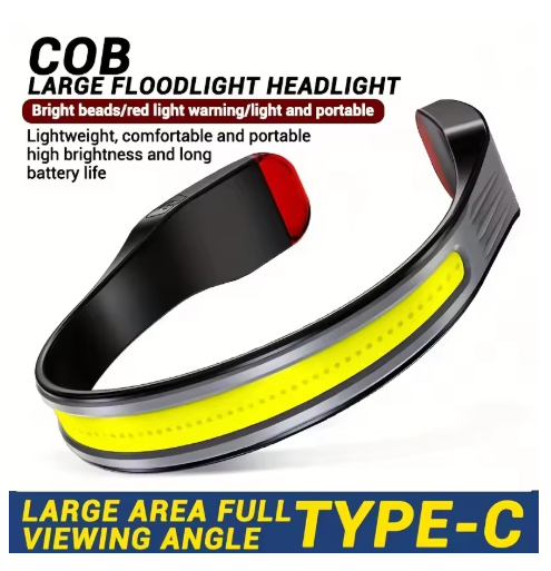 Multi-functional Outdoor Wide-Angle Floodlight COB Headlamp 1200mAh Extended Battery Life Lightweight Design Waterproof Running &amp; Fishing Light Three Modes: High Beam, Low Beam, Strobe Red Warning Light Type-C Fast Charging