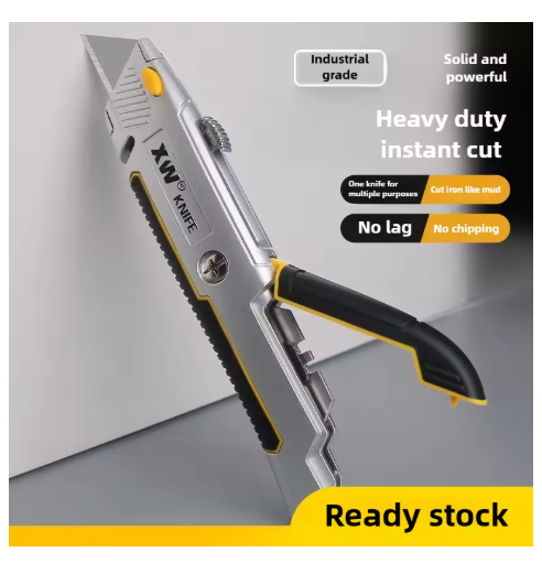 Heavy-Duty Zinc Alloy Four-Position Telescopic Cutter - Multi-purpose utility knife for parcel opening, carpet cutting, and PVC sheet trimming
