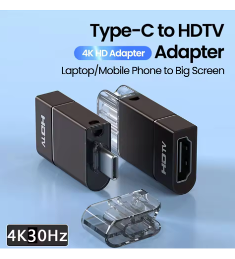 Type-C to HDMI Adapter 4K Ultra HD Screen Mirroring Connect Mobile Phones/Laptops to TVs or Projectors Supports Mirrored and Split-Screen Modes Portable Aluminium Alloy Adapter