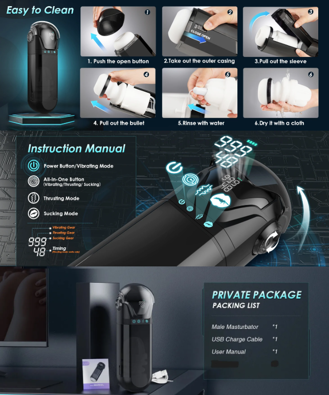 9-in-1 Smart Male Masturbator | App-Controlled Vibration + Thrusting + Suction Trio | Enhances Hardness and Stamina | Easy Clean, Full Size Compatibility
