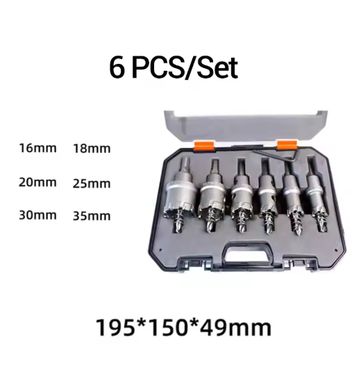 6/10/12Pcs Alloy Hole Saw Set 16-53mm Carbide Hole Saws for Metal Applications Non-Slip Triangular Handle Positioning Drill Hole Saw Set Suitable for Hand Drills and Bench Drills