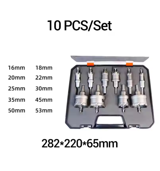 6/10/12Pcs Alloy Hole Saw Set 16-53mm Carbide Hole Saws for Metal Applications Non-Slip Triangular Handle Positioning Drill Hole Saw Set Suitable for Hand Drills and Bench Drills