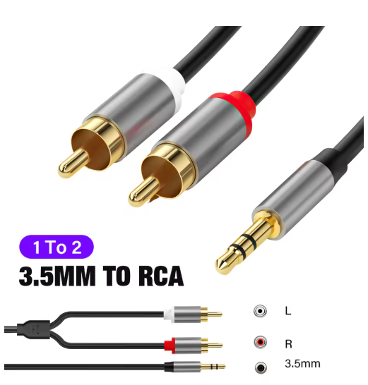 1M Audio Splitter Cable: 3.5mm to Dual RCA Plugs High-Fidelity Sound Quality Connects Mobile Phones/Computers to Speakers Conversion Cable Compatible with Multiple Devices