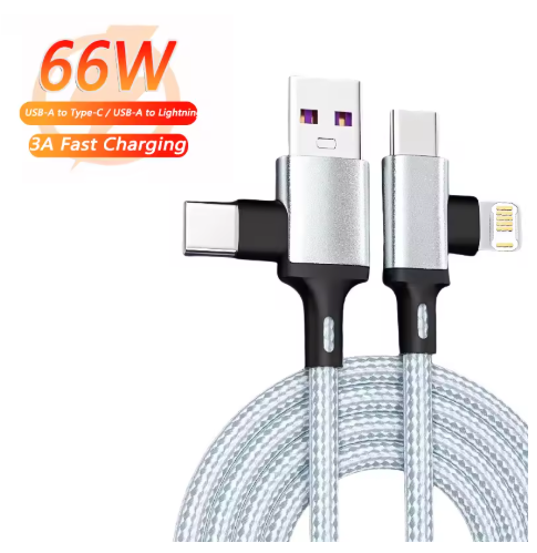 PD Fast Charging 4-in-1 Cable, USB Type-C to Lightning, compatible with iPhone 17/16/15/14/13/12/11 Pro Max/iPad/Huawei/Xiaomi/Samsung and other devices, 66W Super Fast Charging, dual-end input/output