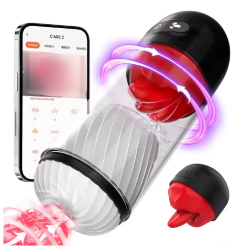 Red Lips Suction Male Masturbator｜9 Tongue-Licking Vibration Modes + 360° Rotating Tongue Stimulation｜Full-Enveloping Water Massage｜APP Smart Control｜Portable Pocket Design