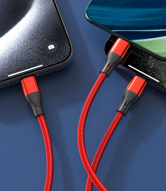 2Pcs Light-Equipped 100W Pure Copper Core Fast Charging Triple-Port Cable | Nylon Braided Single Cable for Three Devices Compatible with Huawei, Apple and Android Phones | Durable Car Fast Charging Data Cable
