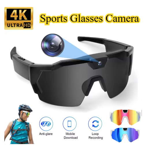 4K HD Camera Intelligent Outdoor Cycling Recorder Sunglasses POV Sports Baseball Glasses With Camera, Sports Recording,Photography And Videography