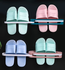 Foldable Wall-Mounted Slipper Rack - No Drilling Required Bathroom Entryway Shoe Storage for Home Use 1-to-3 Conversion for Three Pairs of Shoes Space-Saving Design