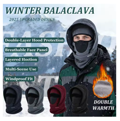 Waterproof Polar Fleece Balaclava Hat Thermal for Cold Weather Hooded Neck Warmer Cycling Skiing Face Cover for Women Men