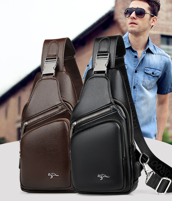 Leather Casual Chest Bag for Men - Trendy Brand Shoulder Bag Waterproof, Wear-Resistant Multi-Compartment Cycling Crossbody Backpack
