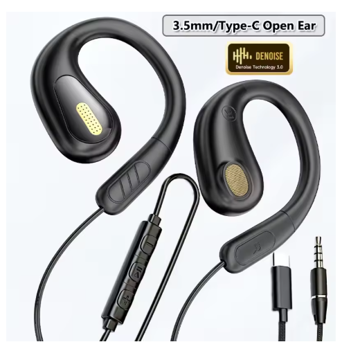 New Open-Ear Wired Headphones Hi-Fi High-Fidelity Sound Quality Dual 3.5mm/Type-C Connectors Over-Ear Design (Non-In-Ear) Active Noise Cancellation Suitable for Mobile Phones, Computers, Gaming and Exercise