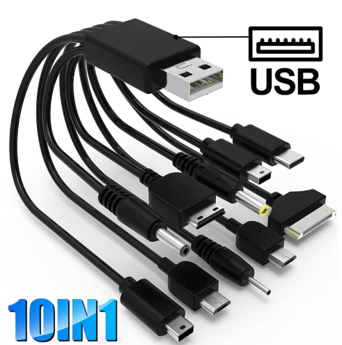 10-in-1 Universal Charging Cable - Compatible with Samsung, Nokia, PSP, iPod, Motorola and more devices. One cable to rule them all