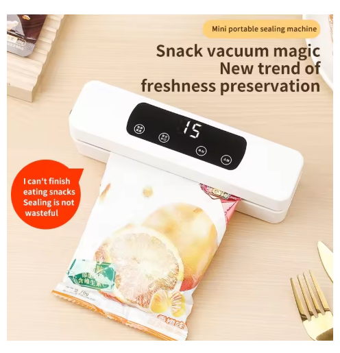 Mini Wireless Fully Automatic Vacuum Sealer Domestic Food Packaging Sealing Machine 60KPa High Suction Power for Dry and Wet Use Three-Stage Intelligent Temperature Control