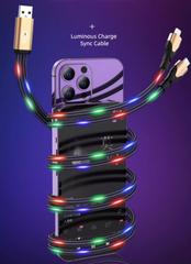 3-in-1 Smart Voice-Activated Rhythm-Synced LED Charging Cable 66W 6A Super-Fast Charging Cable Multi-Colour Glowing Charging Cable Compatible with Apple/Android/Type-C Devices