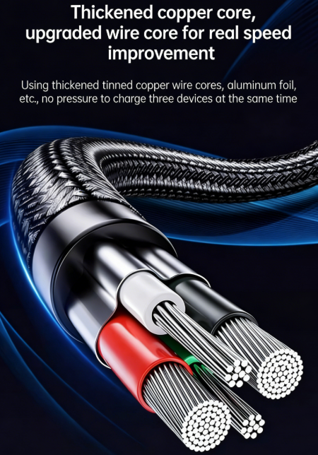 3-in-1 Smart Voice-Activated Rhythm-Synced LED Charging Cable 66W 6A Super-Fast Charging Cable Multi-Colour Glowing Charging Cable Compatible with Apple/Android/Type-C Devices