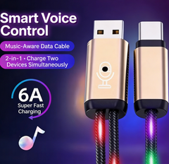 3-in-1 Smart Voice-Activated Rhythm-Synced LED Charging Cable 66W 6A Super-Fast Charging Cable Multi-Colour Glowing Charging Cable Compatible with Apple/Android/Type-C Devices