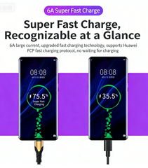 3-in-1 Smart Voice-Activated Rhythm-Synced LED Charging Cable 66W 6A Super-Fast Charging Cable Multi-Colour Glowing Charging Cable Compatible with Apple/Android/Type-C Devices