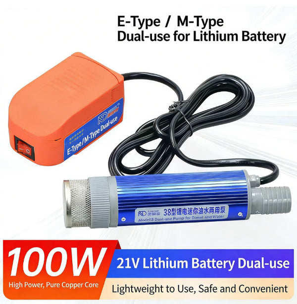 Model 38 21V Lithium-Ion Mini Oil Pump Portable Oil/Water Dual-Use Pump Compatible with Makita/Dartek Lithium Batteries Features Stainless Steel Filter Screen Suitable for Diesel, Engine Oil, Water 100W Pure Copper Motor