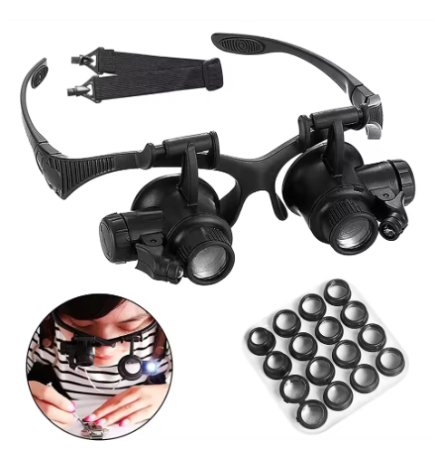 Head-mounted LED Magnifier 8 Sets 16 Multi-magnification Llenses 2.5x/4x/6x/8x/10x/15x/20x/25x with LED illumination