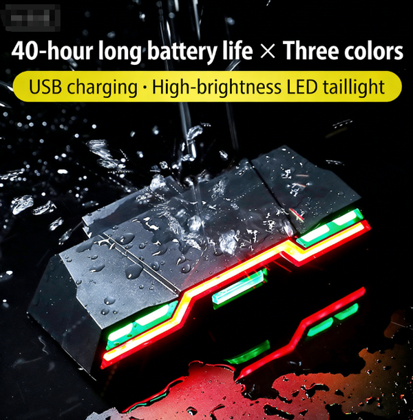 Tri-colour High-brightness Bicycle Rear Light 40-hour Battery Life Real-time Battery Level Display USB Charging Night Riding Safety Warning Light
