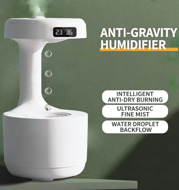 2-in-1 Anti-Gravity Water Drop Humidifier, 600ml Ultrasonic Cool Mist Cat Drinking Fountain, Automatic Pet Waterer with LED Smart Display and Dual Dry-Burn Protection, Suitable for Cats and Dogs, ABS Safe Material