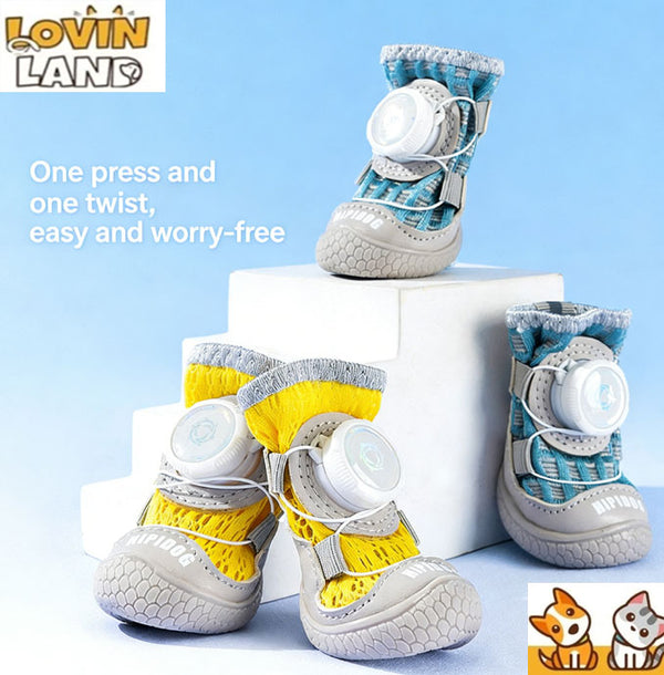 4Pcs Rotary Buckle Dog Shoes Breathable and Dirt-Resistant Pet Booties for Small, Medium and Large Breeds Non-slip Design