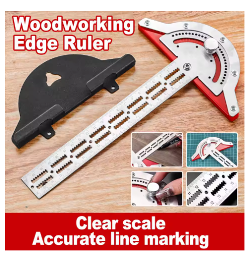 0-180 Degree Woodworkers Edge Ruler Stainless Steel Protractor Angle Angle Precision Carpenter Measuring Tool Ultra-Precision Ruler Square T-shaped Woodworking Scriber Measuring Tool