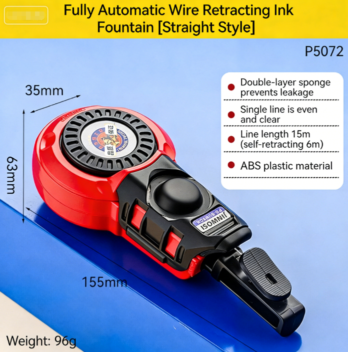 Premium Automatic Retractable Chalk Line for Carpentry, Durable and Shatterproof. Waterproof Chalk Line for Plumbers and Electricians, Leak-Proof Design 15m Automatic Retraction with Quick Refill