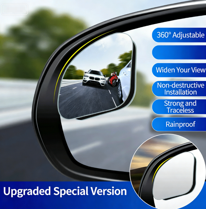 2Pcs AF Rainproof+Anti-Fog Frameless Fan-Shaped Blind Spot Mirror | 360° Adjustable Wide-Angle Reversing Mirror | HD 9D Glass Rearview Mirror Aid